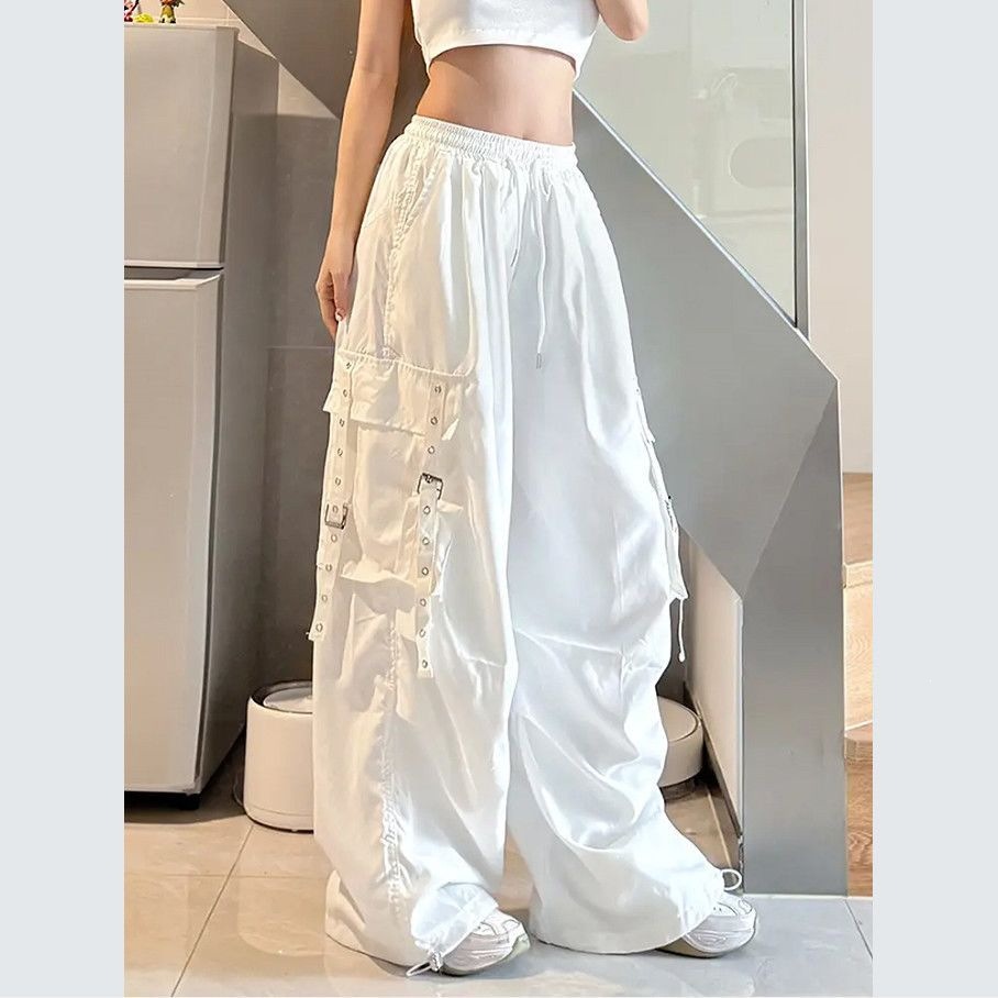 Parachute Strap Elastic - Women White Parachute Cargo Pants Rivet