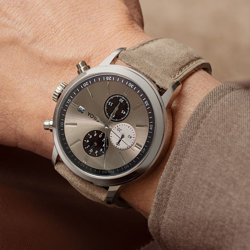 CILOA-Men Chronograph Watch Da - огляд і ціна Suede Strap Watch
